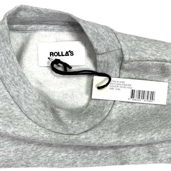 NWT Rollas Split Logo Sweater Grey Marle Size 14/XL - Picture 7 of 8